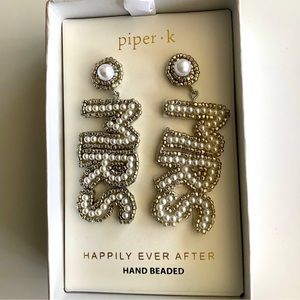 Piper K "Mrs" Hand Beaded Bridal Dangle Earrings NIB